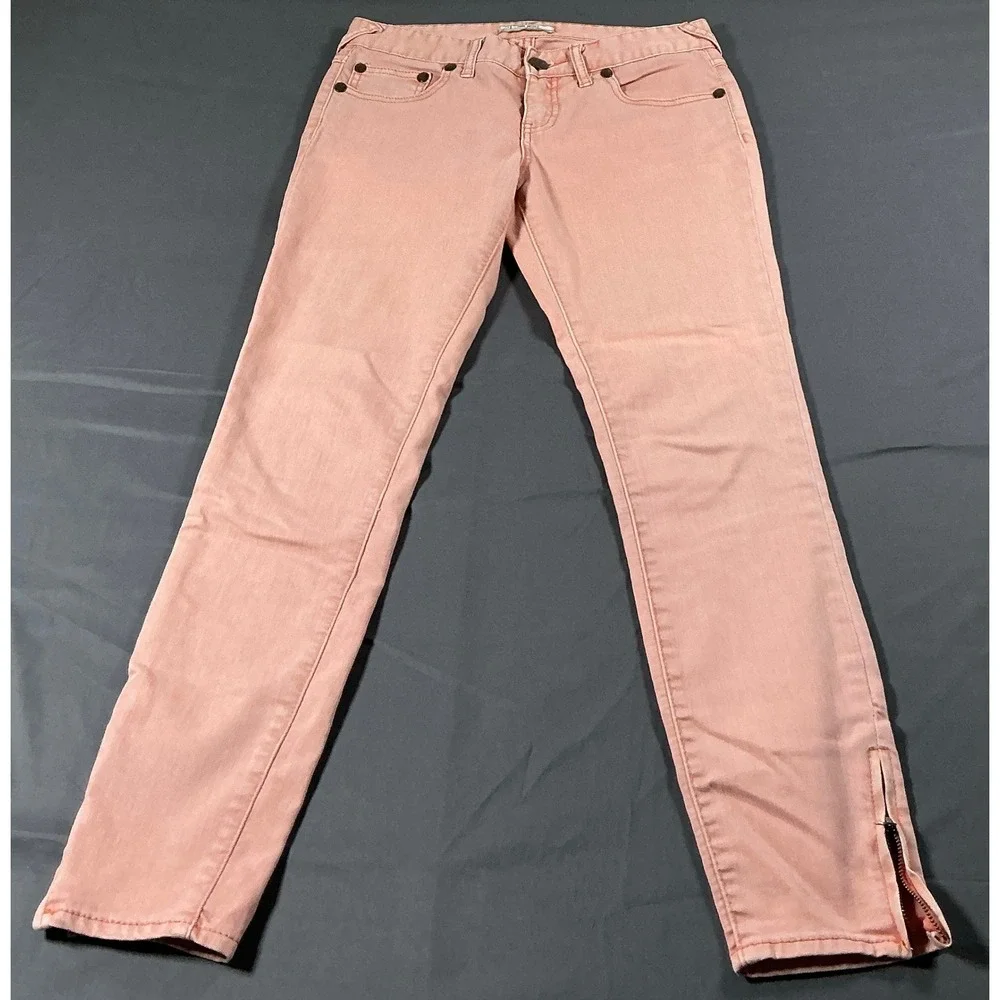 Free People Skinny Jeans Peach Coral Salmon‎ Ankle Zip Low Rise W26 OB15125